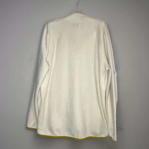 LIV Outdoor Pullover Fleece Cream‎ White Snap Neck Mustard Trim Sweater Mens XL - Picture 2 of 7